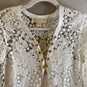 MICHAEL Michael Kors White Lace Dress with Gold Accents